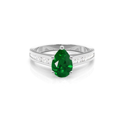 Side Stone Diamond With Oval Emerald Engagement Ring
