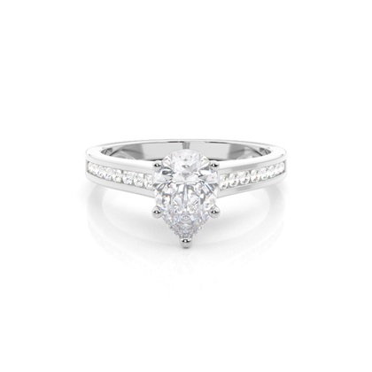 White Gold Round Side Stone Moissanite Engagement Ring