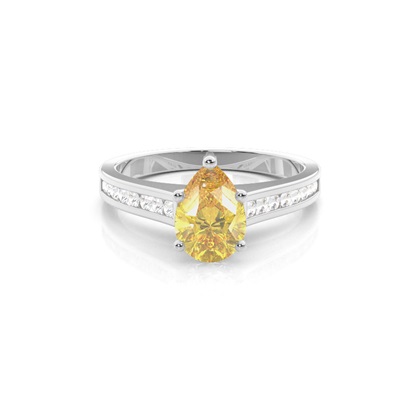 4 Prong Yellow Diamond Side Stone Engagement Ring