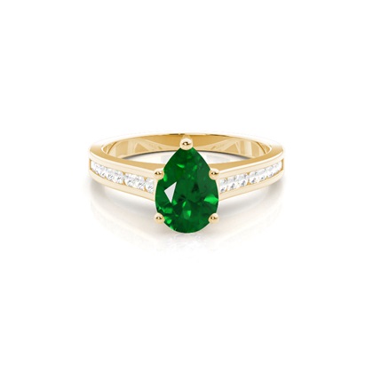 Side Stone Diamond With Oval Emerald Engagement Ring