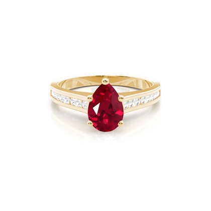 Side Stone Diamond With Oval Ruby Engagement Ring