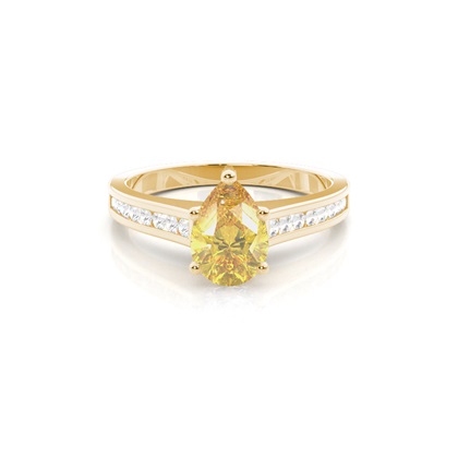 4 Prong Yellow Diamond Side Stone Engagement Ring