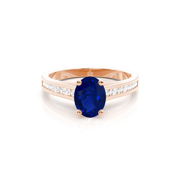 Side Stone Diamond With Oval Blue Sapphire Engagement Ring