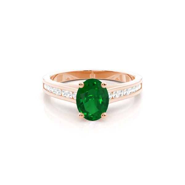 Side Stone Diamond With Oval Emerald Engagement Ring