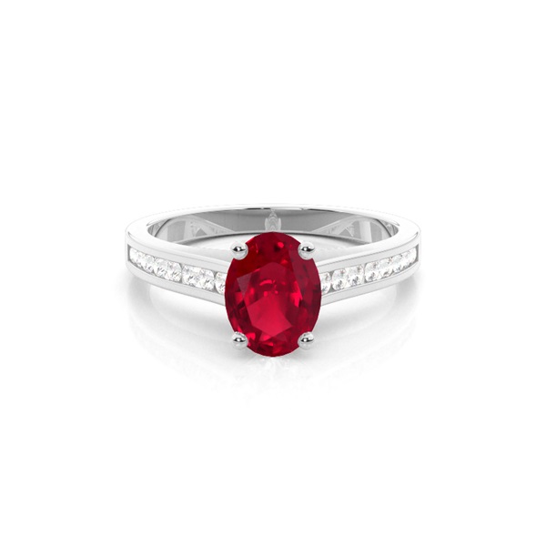 Side Stone Diamond With Oval Ruby Engagement Ring