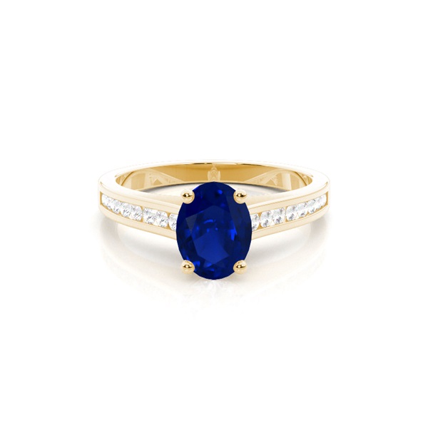 Side Stone Diamond With Oval Blue Sapphire Engagement Ring