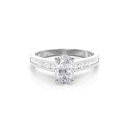 White Gold Round Side Stone Moissanite Engagement Ring