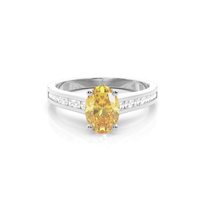 4 Prong Yellow Diamond Side Stone Engagement Ring
