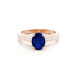 Side Stone Diamond With Oval Blue Sapphire Engagement Ring