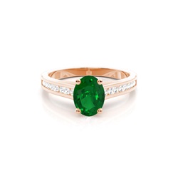 Side Stone Diamond With Oval Emerald Engagement Ring