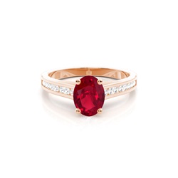Side Stone Diamond With Oval Ruby Engagement Ring