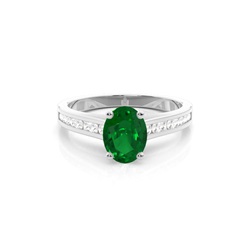 Side Stone Diamond With Oval Emerald Engagement Ring