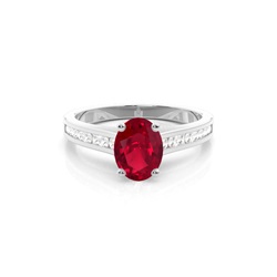 Side Stone Diamond With Oval Ruby Engagement Ring