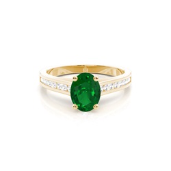 Side Stone Diamond With Oval Emerald Engagement Ring