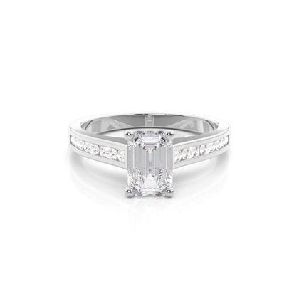 White Gold Round Side Stone Moissanite Engagement Ring