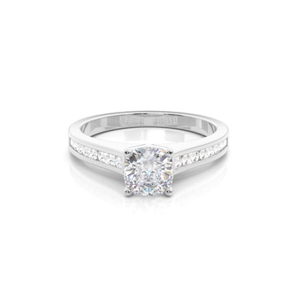 White Gold Round Side Stone Moissanite Engagement Ring