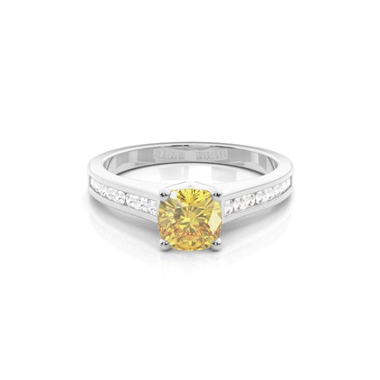 4 Prong Yellow Diamond Side Stone Engagement Ring