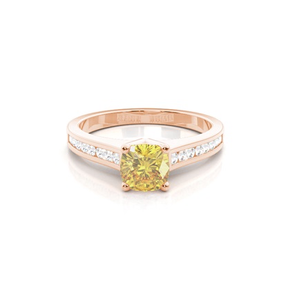 4 Prong Yellow Diamond Side Stone Engagement Ring
