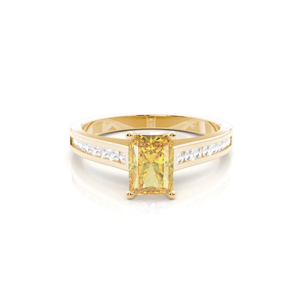 4 Prong Yellow Diamond Side Stone Engagement Ring