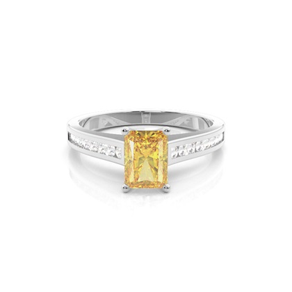 4 Prong Yellow Diamond Side Stone Engagement Ring