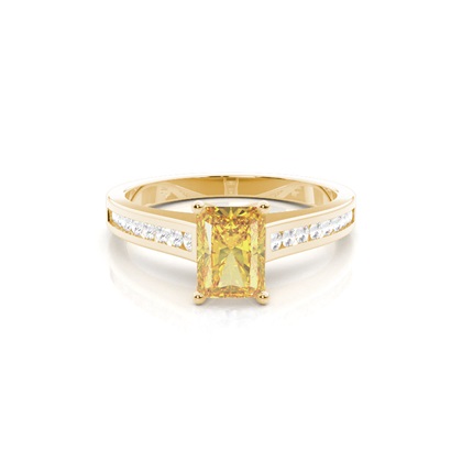 4 Prong Yellow Diamond Side Stone Engagement Ring