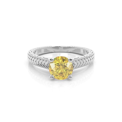 4 Prong Yellow Diamond Vintage Solitaire Engagement Ring