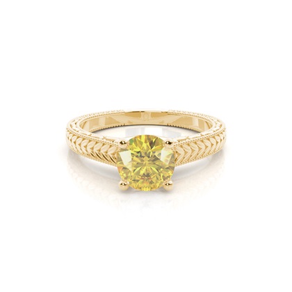 4 Prong Yellow Diamond Vintage Solitaire Engagement Ring