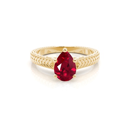 Pear Yellow Gold Ruby Diamond Engagement Rings