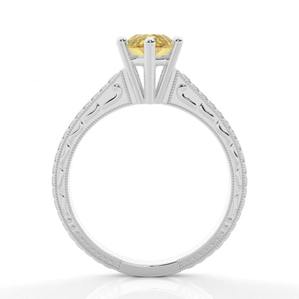 4 Prong Yellow Diamond Vintage Solitaire Engagement Ring