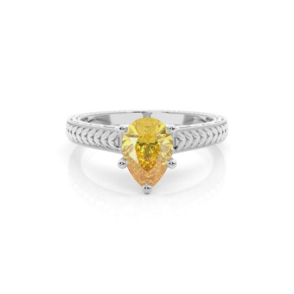 4 Prong Yellow Diamond Vintage Solitaire Engagement Ring