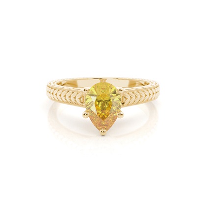 4 Prong Yellow Diamond Vintage Solitaire Engagement Ring