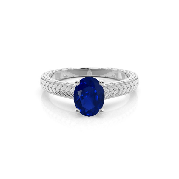 Oval Blue Sapphire Vintage Diamond Engagement Ring