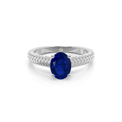 Oval Blue Sapphire Vintage Diamond Engagement Ring