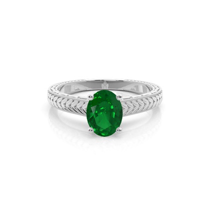 Oval Emerald Vintage Diamond Engagement Ring