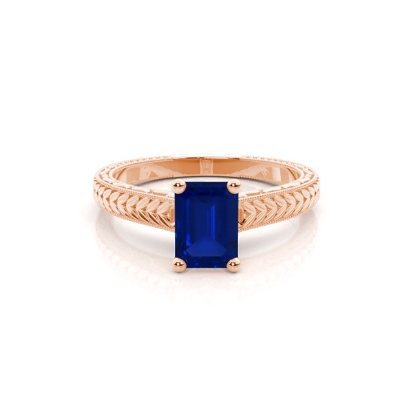 Emerald Shaped Blue Sapphire Vintage Diamond Engagement Ring