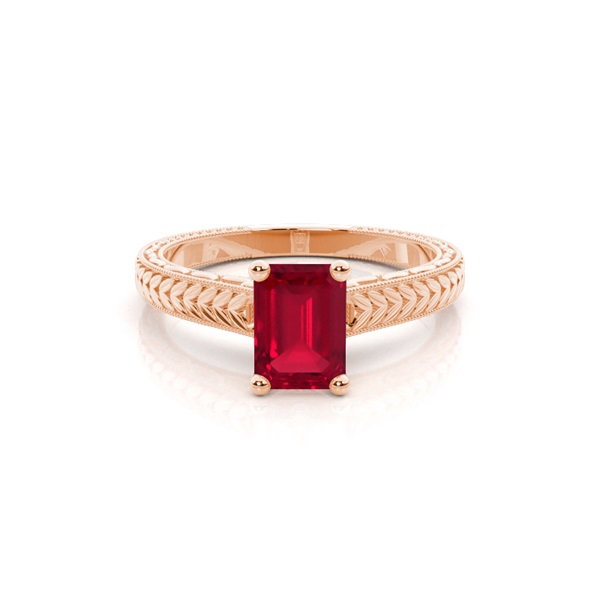 Emerald Shaped Ruby Vintage Diamond Engagement Ring