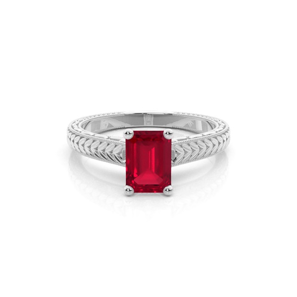 Emerald Shaped Ruby Vintage Diamond Engagement Ring