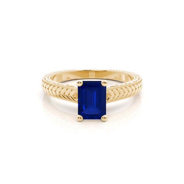 Emerald Shaped Blue Sapphire Vintage Diamond Engagement Ring