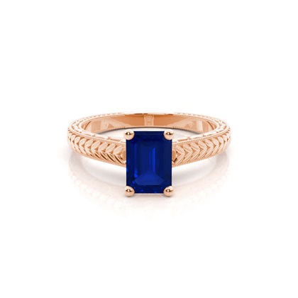 Emerald Shaped Blue Sapphire Vintage Diamond Engagement Ring