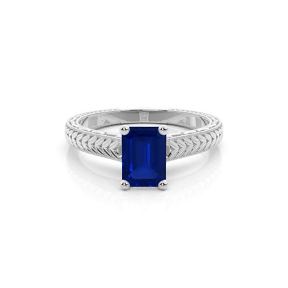 Emerald Shaped Blue Sapphire Vintage Diamond Ring