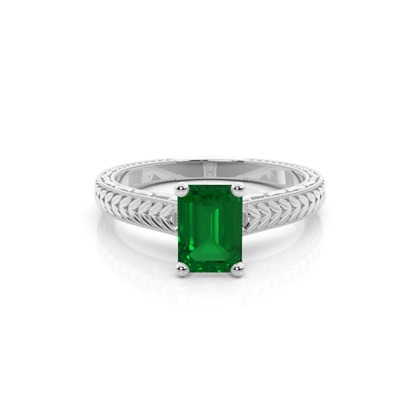 Emerald Shaped Emerald Vintage Diamond Engagement Ring