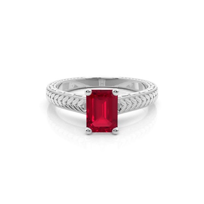 Emerald Shaped Ruby Vintage Diamond Engagement Ring