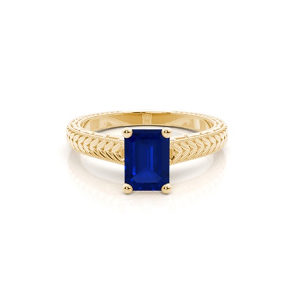 Emerald Shaped Blue Sapphire Vintage Diamond Engagement Ring