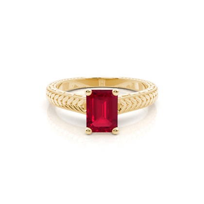Emerald Shaped Ruby Vintage Diamond Engagement Ring