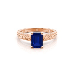 Emerald Shaped Blue Sapphire Vintage Diamond Engagement Ring