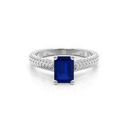 Emerald Shaped Blue Sapphire Vintage Diamond Engagement Ring