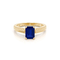 Emerald Shaped Blue Sapphire Vintage Diamond Engagement Ring