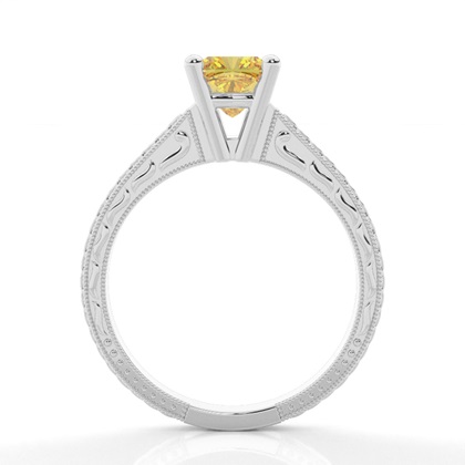 4 Prong Yellow Diamond Vintage Solitaire Engagement Ring