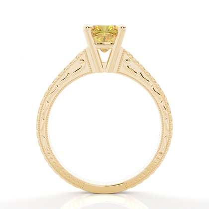 4 Prong Yellow Diamond Vintage Solitaire Engagement Ring