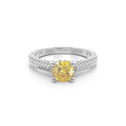 4 Prong Yellow Diamond Vintage Solitaire Engagement Ring
